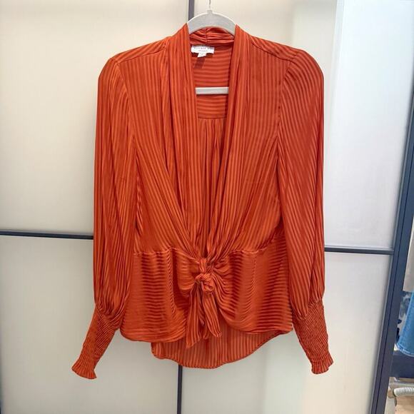 Current Air Blouse Size Small Rust Orange Striped Long Sleeve Anthropologie Boho - Picture 3 of 13